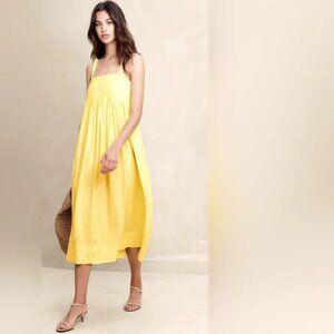Banana Republic Linen-Blend Midi Dress Women's Size XS Yellow Maize NWT